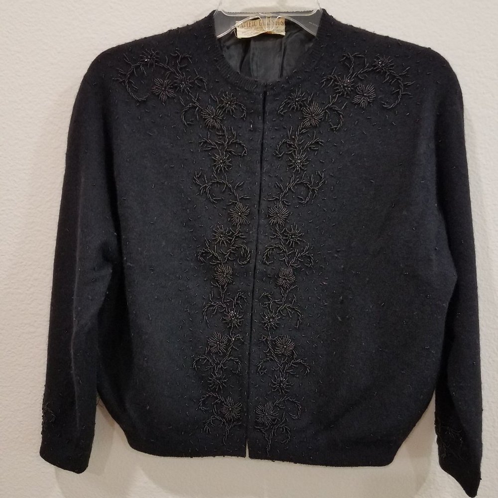 Vintage 60s black sequin wool cardigan